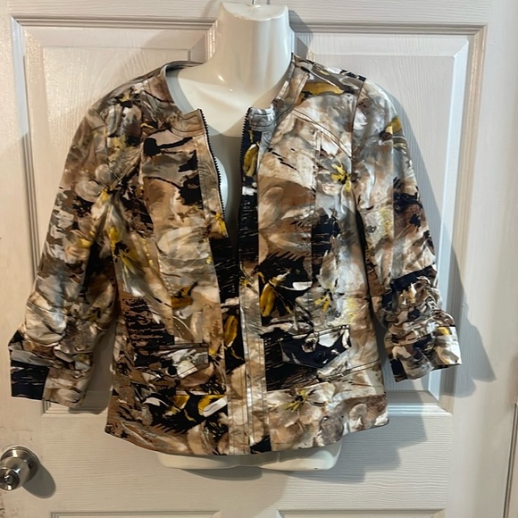 Coldwater Creek Women's Artistic Bomber Jacket - Brown and Yellow - Picture 1 of 9